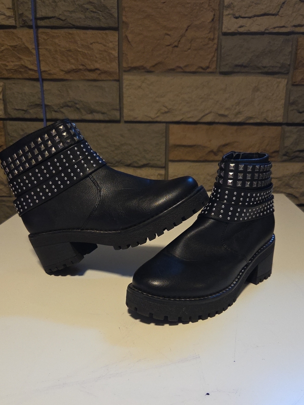 Studded Black Ankle Booties with Lug Sole